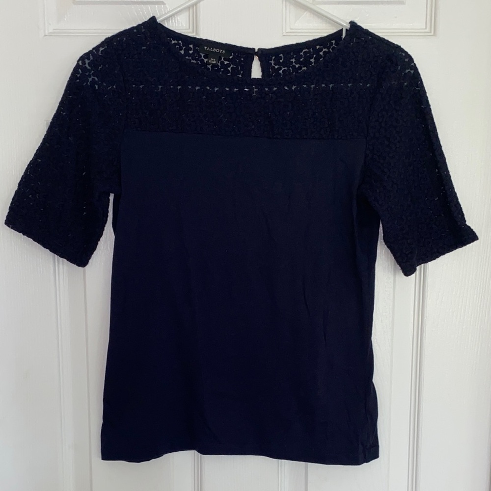 Talbots Navy Lace Sleeve Blouse